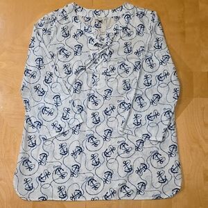 Talbots Blue and White Anchor Print Tunic Top